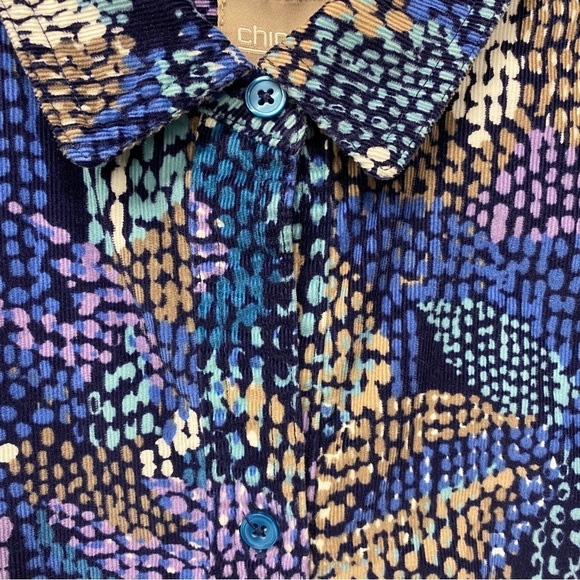 Chicos Multicolor Fine Corduroy Long Sleeve Artsy Button Up Shirt Sz M - Picture 3 of 9
